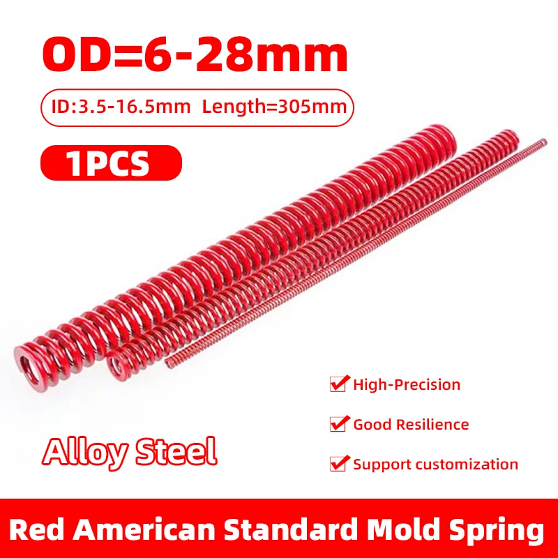 Creamily 1Pcs Red American Standard Mold Spring Compression Die Spring Outer Diameter6-28mm Inner Diameter3.5-16.5mm L=305mm