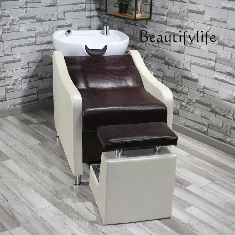 

cadeira de salão de beleza Hair salon Shampoo bed Half lying barber shop High-end simple hair salon Thai ceramic basin flush bed
