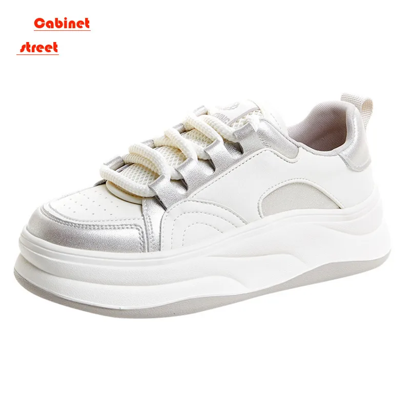 

2024Summer New Thick Sole Leather Small White Shoes Korean Version of Women's Shoes Breathable with Light Soft Sole Casual Women