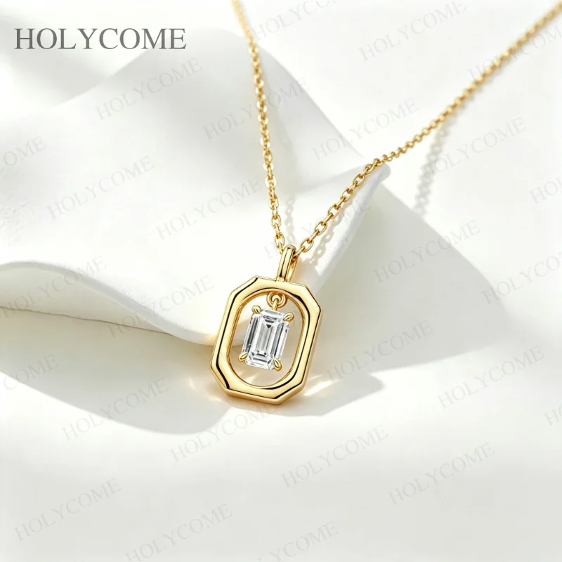 Emerald Cut Moissanite Pendant 925 Sterling Silver Rectangular Tag Necklace D Color Minimalist Daily Wear Fine Jewelry