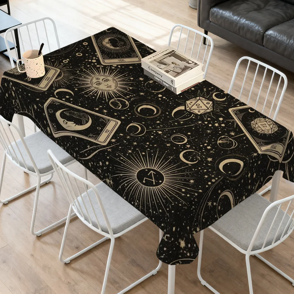 VIKAMA Mysterious Universe Tarot Tablecloth Star Divination Theme Rectangular Kitchen Table Cover Cloth Meditation Space Decor