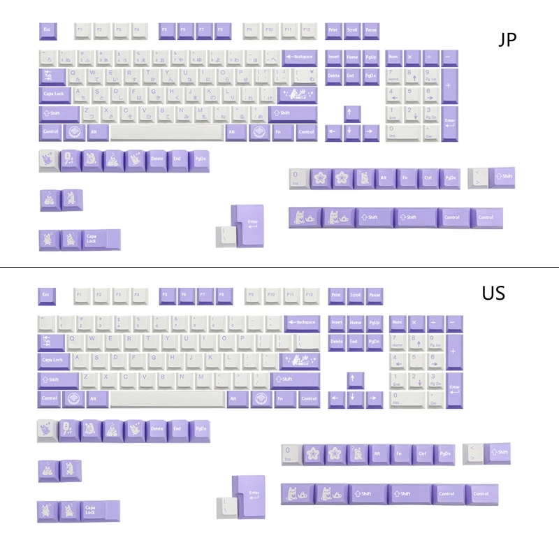 

Фиолетовые колпачки для клавиш, 135 клавиш, тема кролика, PBT, сублимационная краска для механической клавиатуры, вишневый 1,75,