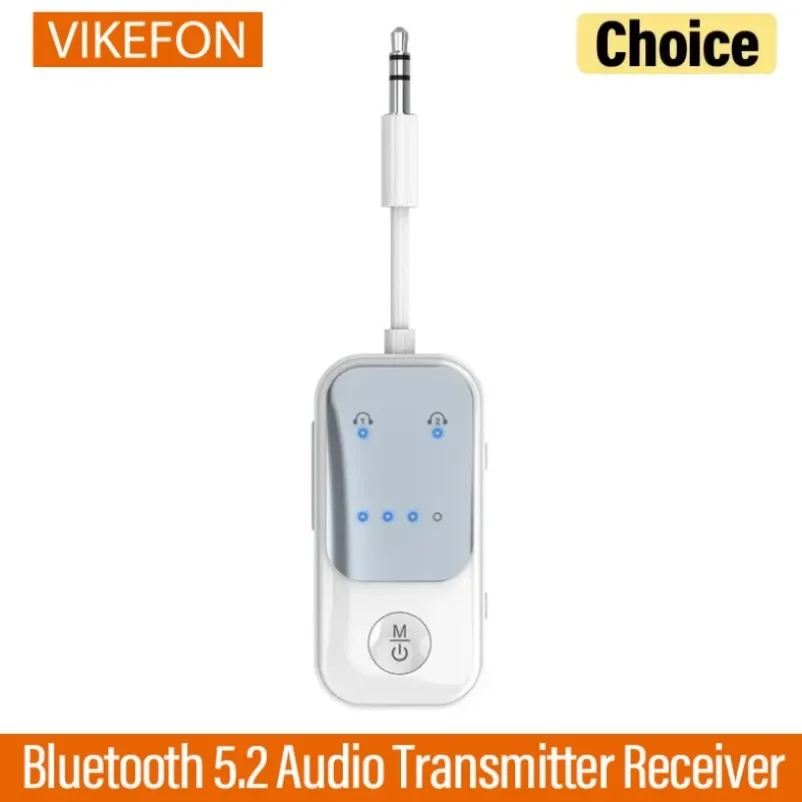 VIKEFON Hi-Fi Stereo Mic Bluetooth 5.2 Audio Transmitter Receiver 3.5MM AUX Wireless Adapter For Car Airplane TV PC Headphones