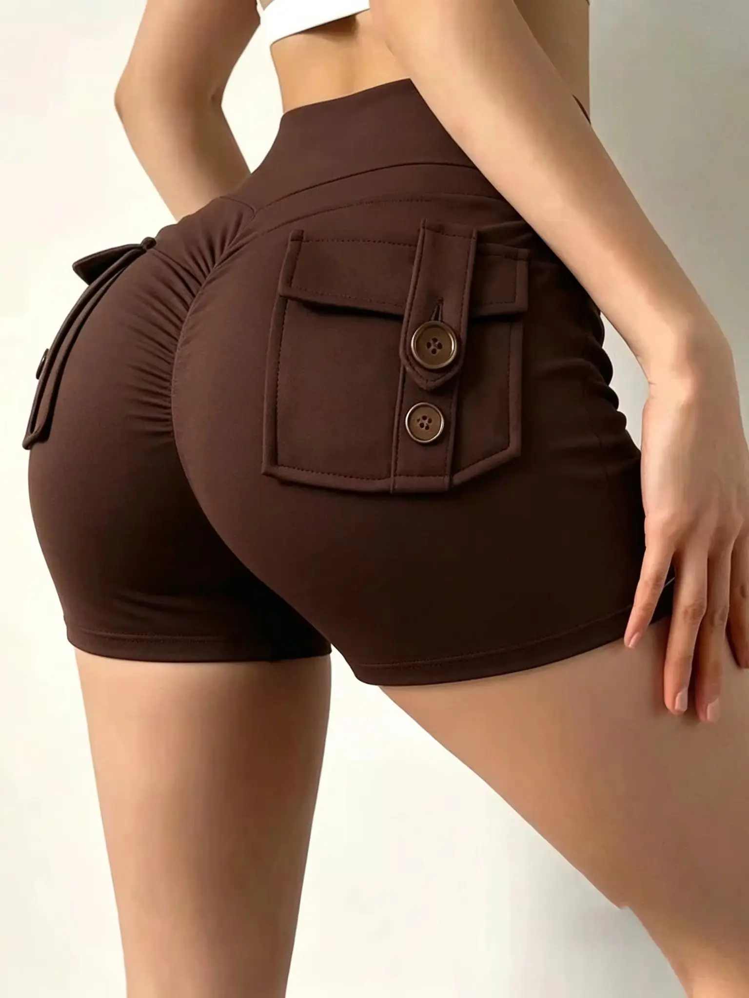 AliExpress NONE Women's Sports Yoga Shorts With pockets High Waist Tights Push Up Running Fitness Shorts Cycling Shorts Sexy Booty Gym Shorts