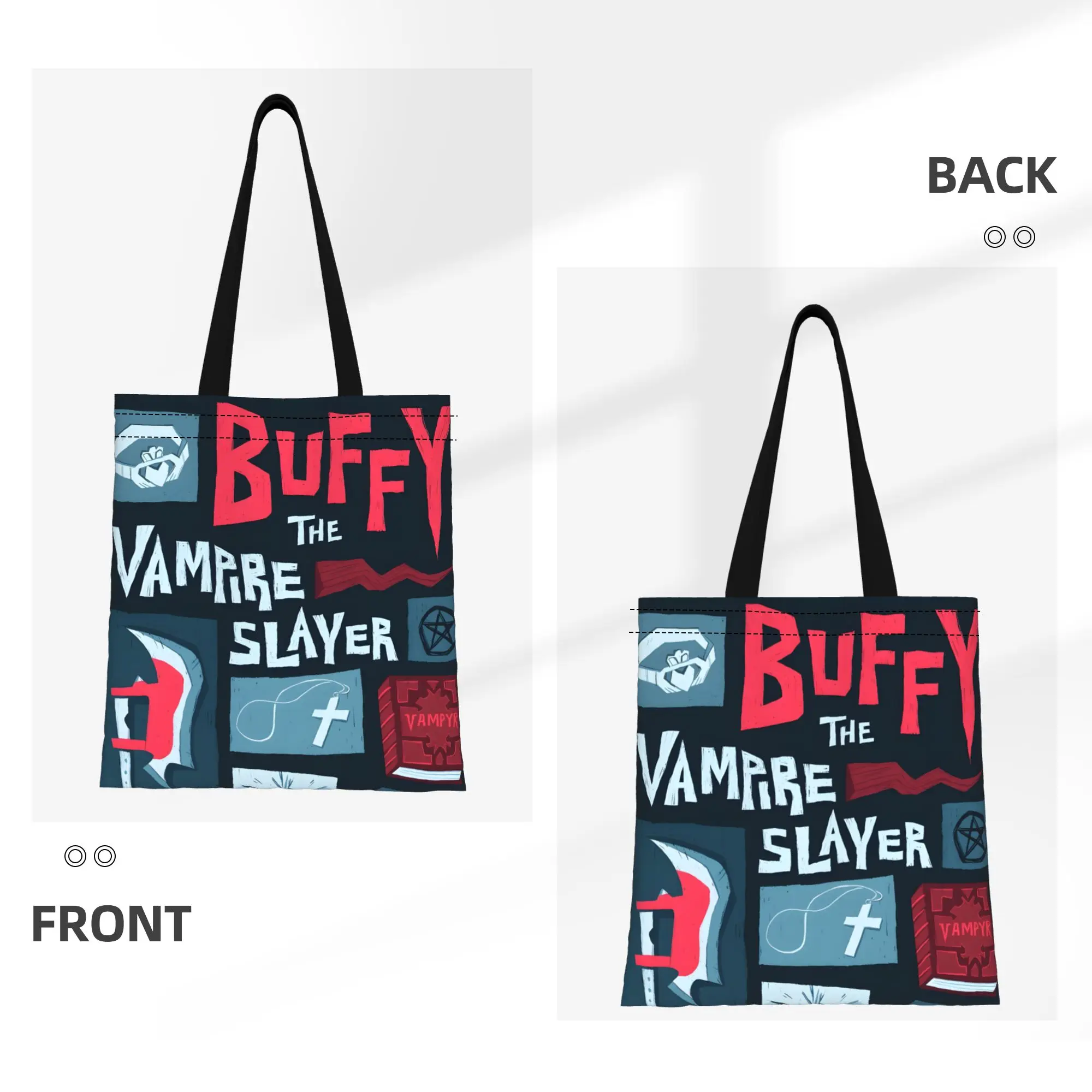 1PC Large Capacity Gothic Monster Slayer Gothic Hunter Buffy  Canvas Tote Bag Foldable Chic Pattern No Closed Design