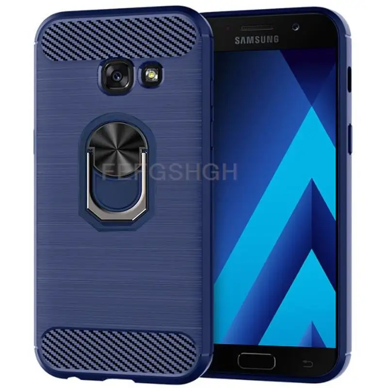 Carbon Fiber Brushed Soft Protective Case For Samsung Galaxy A5 2017 A5200 A520F Ring Stand Holder Shockproof Phone Cover