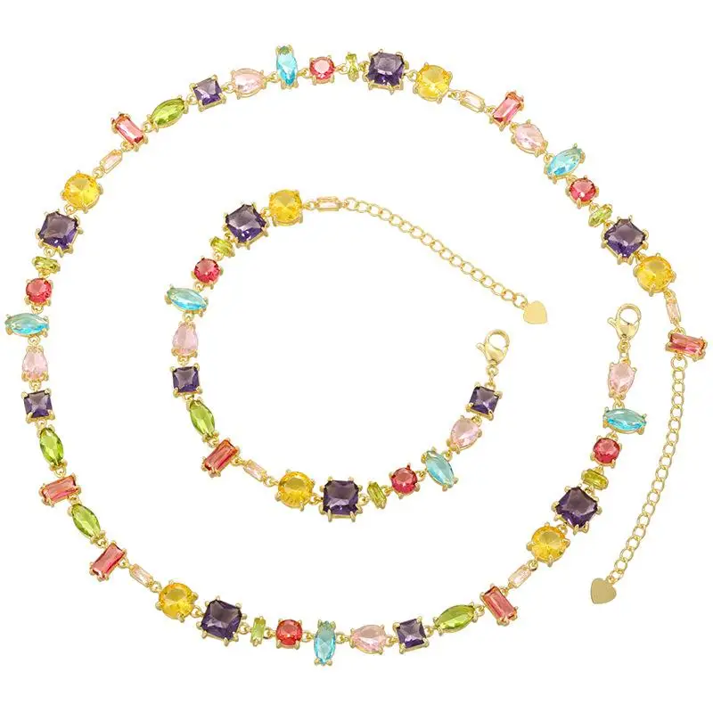 

Coloured shaped zircon panel bracelet necklace