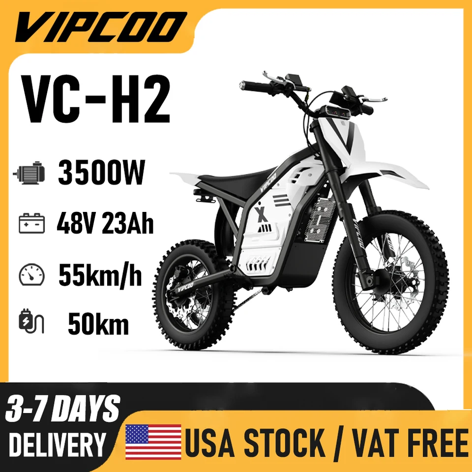 Electric Bike VIPCOO H2 3500W 48V 23AH Electric Motorcycle 12/14" Fat Tire Dirt Bike for Teenagers and Adults image 1