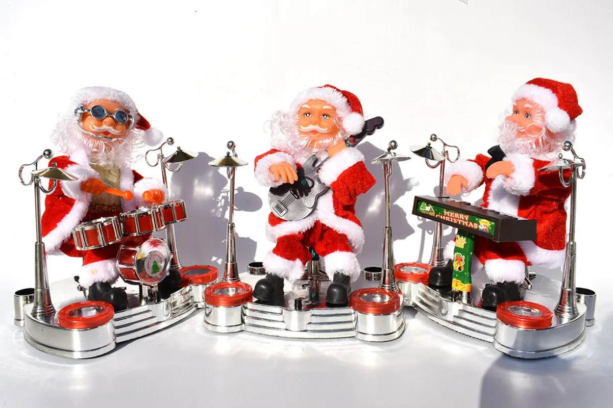 Christmas Electric Santa Claus Play Saxophone and Drum Play Guitar Musical Hip Dancing Doll Ornaments Party Decoration Kids Gift