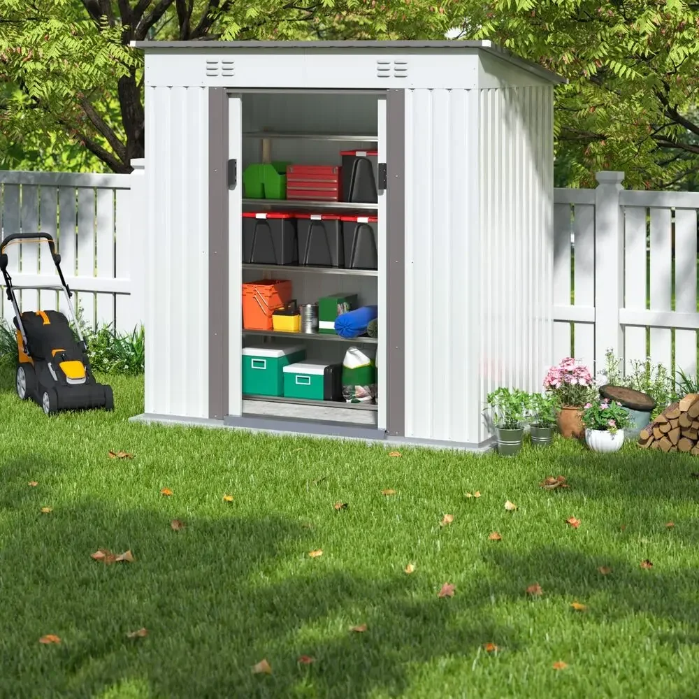 4'x6' Outdoor Metal Storage Shed Garden Utility Tool House Lockable Sliding Door