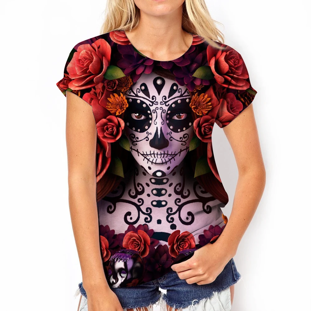 2023 New women\'s shirt Skull Day shirt Dead shirt Crew neck dress Cotton short sleeve casual hip hop t-shirt