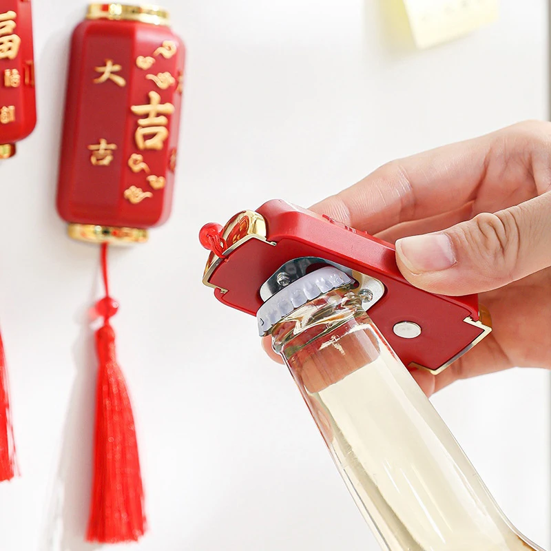 Festive Lantern Refrigerator Magnet Bottle Opener 2-in-1 Multi-purpose Auspicious Magnetic Household Beer Can Opener Kitchenware