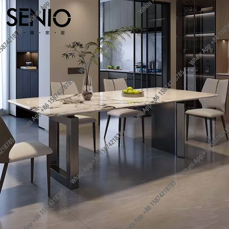 

ALight luxury dining table marble modern minimalist dining table and chair combination rectangular eating table restaurant dinin