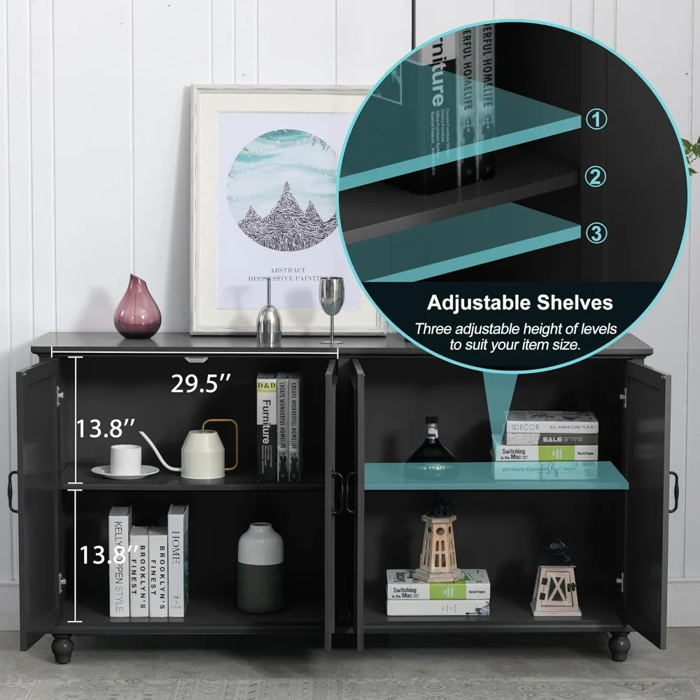 Buffet Cabinet with Storage, 62'' Coffee Bar Cabinet Kitchen Buffet Storage , Sideboard Buffet Cabinet