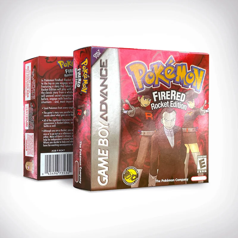 RTC Flash cart USA version English pokemon firered rocket edition Metallic Holographic Box Inner Tray Game Cartridge for GBA