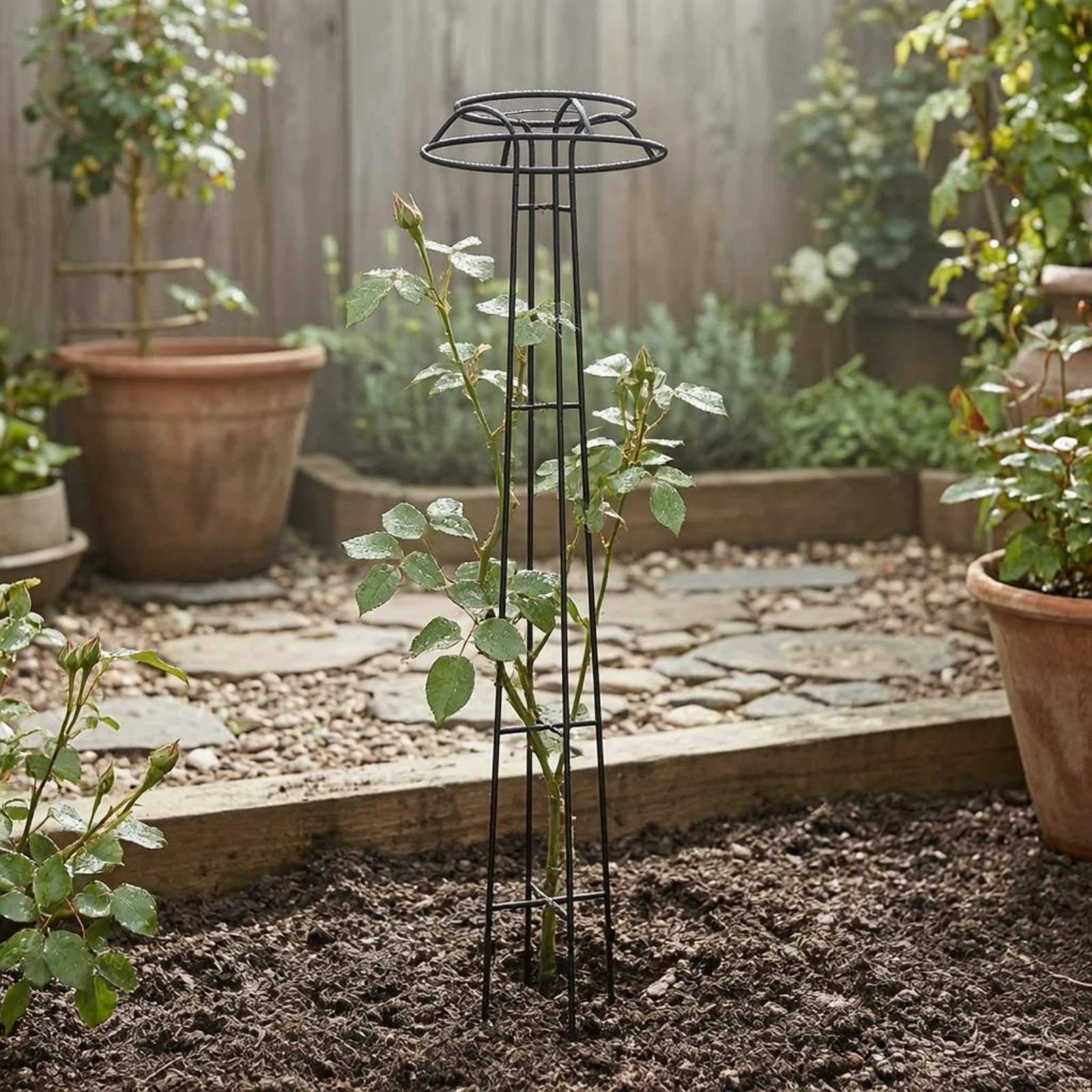 Cap-Topped Top Trellis Tall Metal Climbing Trellis Garden Structure Sturdy Support Easy to Install for Courtyard