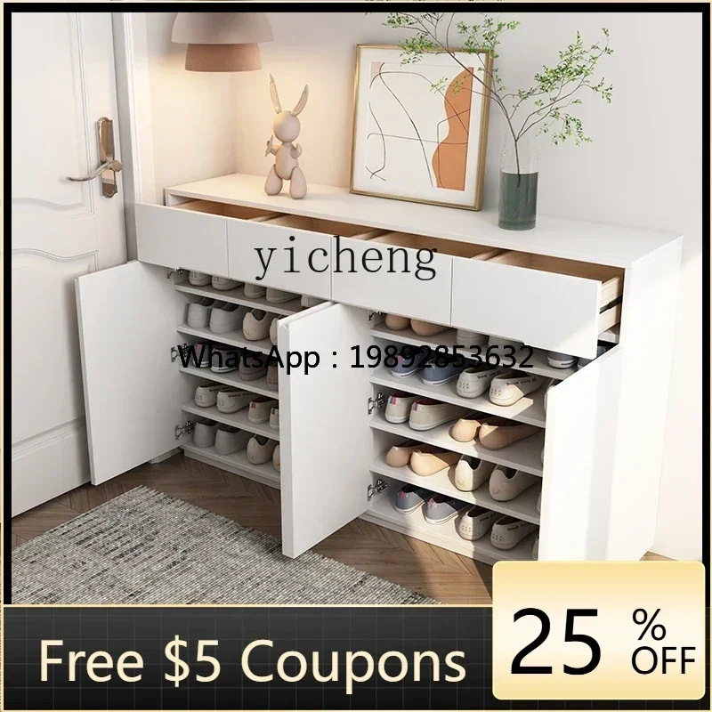 solid wood shoe cabinet large capacity multi-layer oversized household door storage entrance cabinet