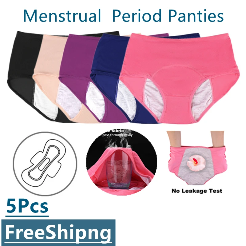 

5 Pcs/Pack Menstrual Period Panties Women Leak Proof Cotton Comfort Incontinence Briefs High Waist Sexy Mesh Underwear Big Size