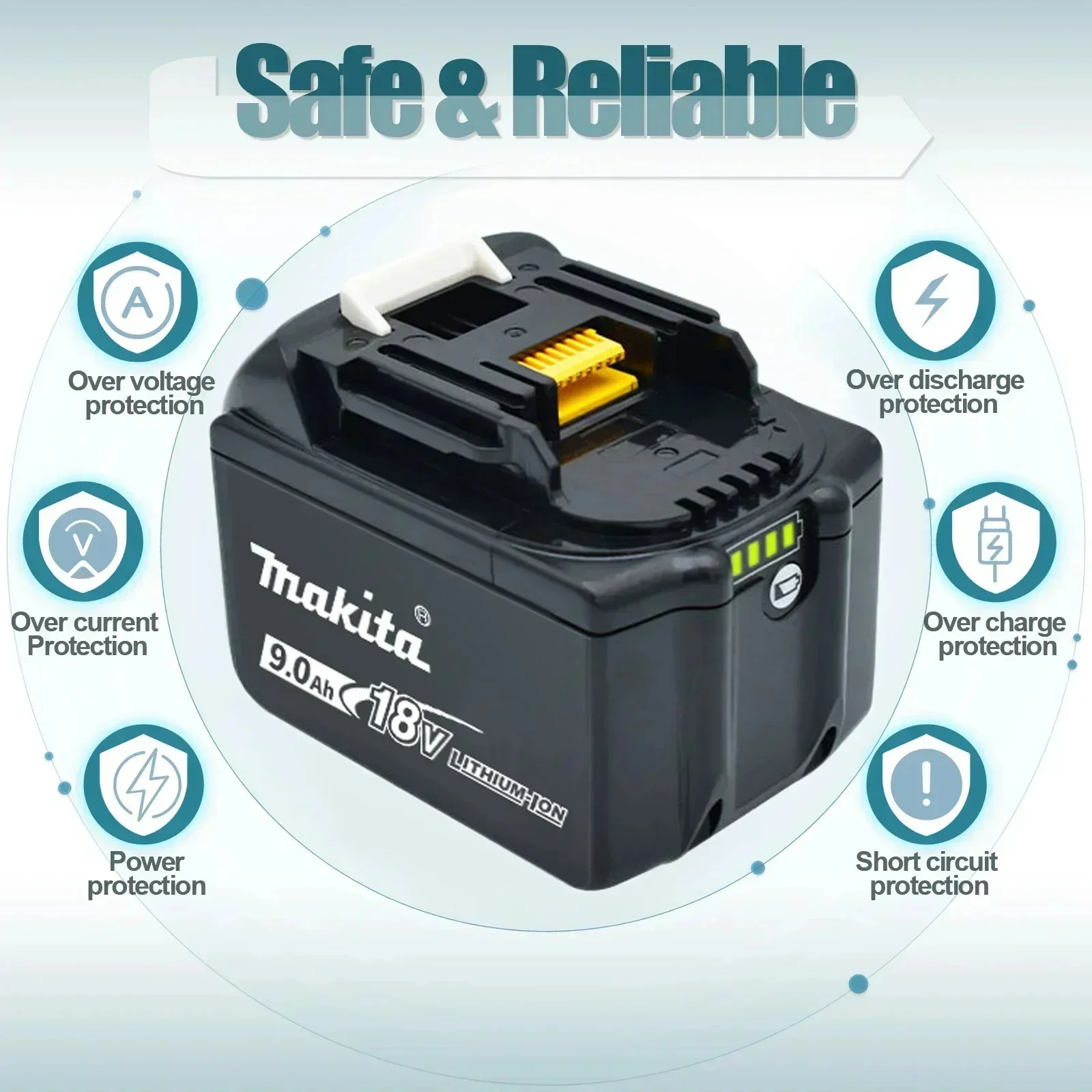 Makita 18V 9.0Ah Rechargeable Lithium Battery with LED Indicator High Capacity for Makita Cordles Power Tool Battery