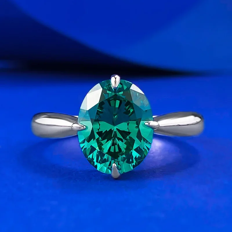 Yaranyan Vintage 925 Sterling Silver 8 * 10 MM Oval Cut Lab Sapphire Emerald High Carbon Diamonds Gemstone Ring Fine Jewelry