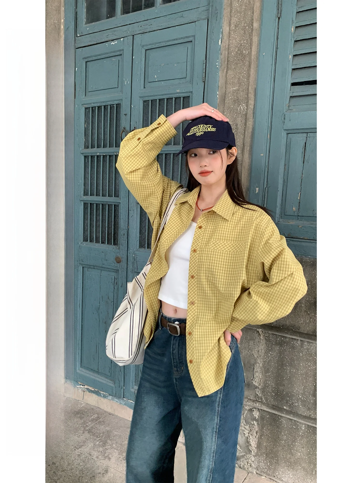 

Классическая свободная рубашка в клетку RAINY: весенняя женская универсальная рубашка с отложным воротником, асимметричным кроем, в стиле ретро, повседневный топ свободного кроя