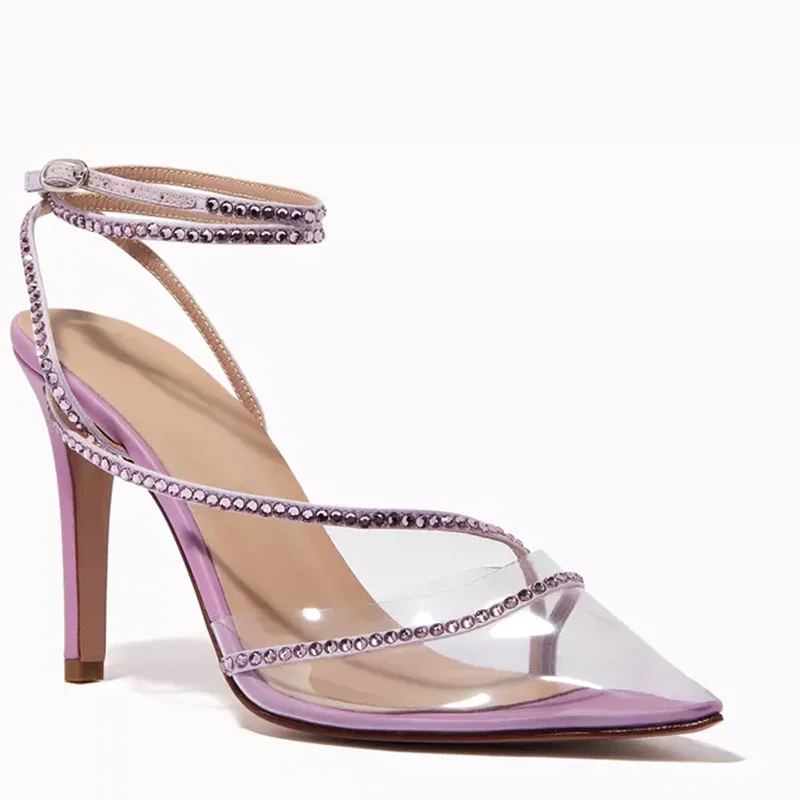 

Crystal Transparent Shingback Sandals Sexy Pointed Toe Oversize 35- 46 New Arrials Fashion Women Modern Shoes