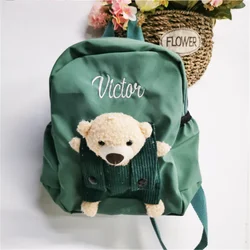 Nome personalizado Mochila da criança, bonito urso pré-escolar saco, personalizado para crianças, meninos, meninas, crianças, bordado