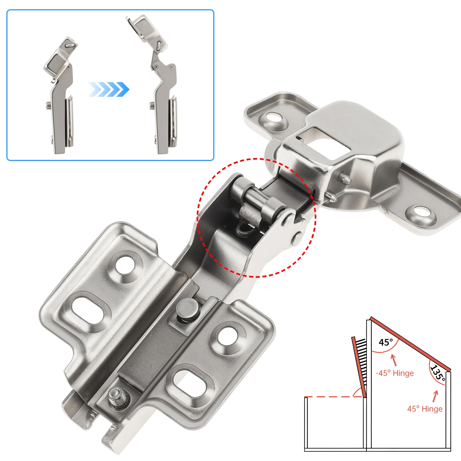 1piece Negative 45 Degree Opening Angle Hinge Wardrobe Door Cabinet Buffer Hinge