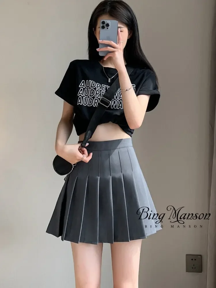 

Women's High Waist White Black Miniskirt School Girl Uniform Kawaii Pleated Skirt Women's Short Skirt Sexy Summer Solid JK Skirt