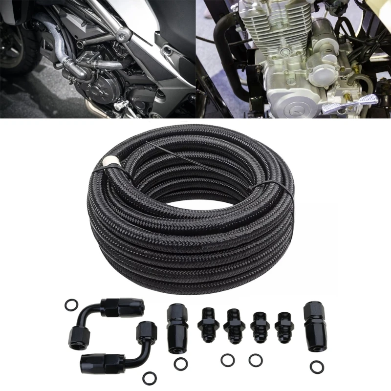 Black Braided Automatic Transmission Coolers Hose Line Fitting For 4L60E 4L65E