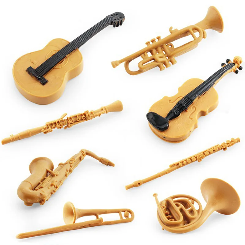 Mini Simulation Musical Instrument Set Toys Trombone Clarinet Flute Saxophone Fiddle Guitar Model Static Ornament Kids Toy Gift