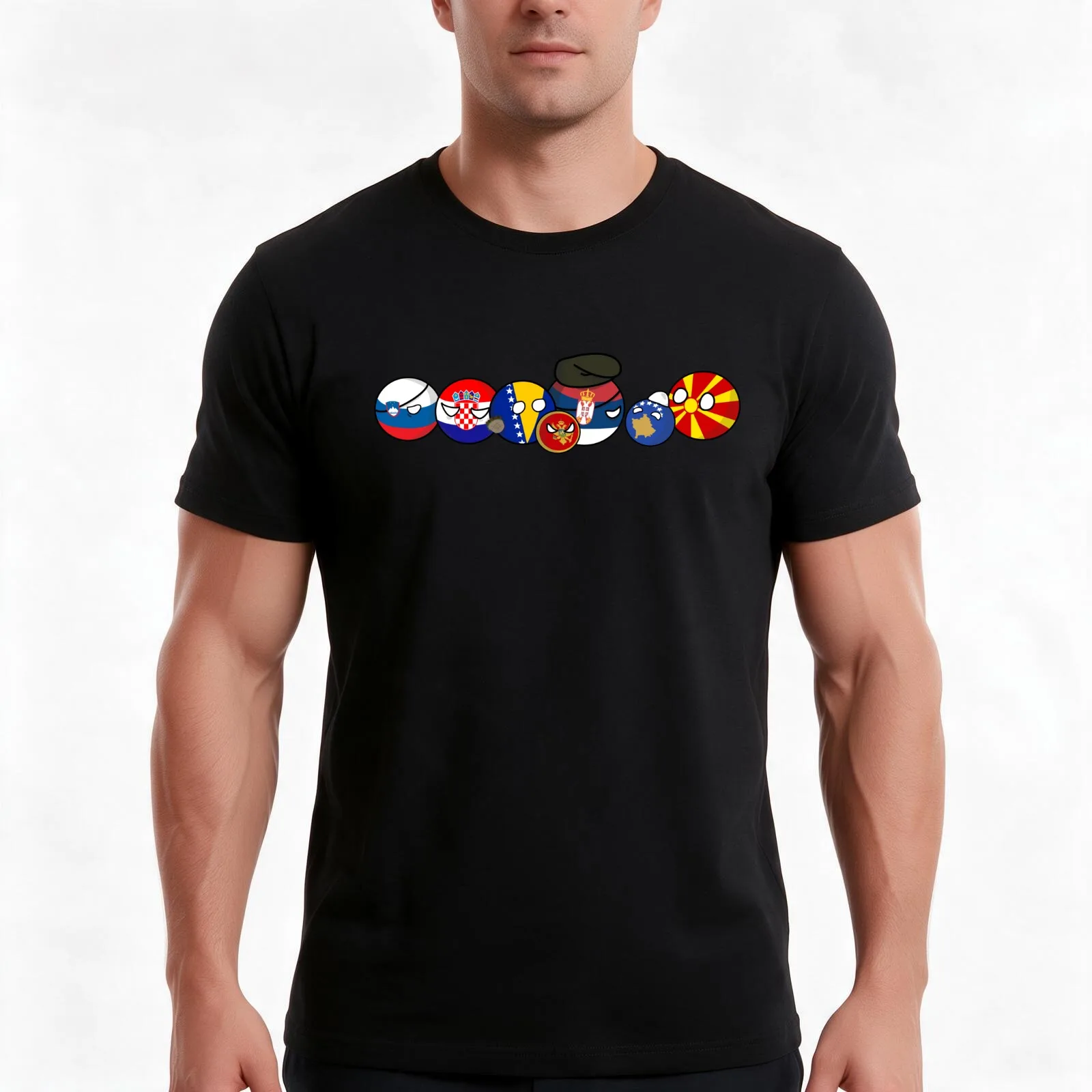 Polandball - Yugoslavia family portrait T-Shirt, Summer Casual Cotton Tee, Oversized Streetwear Tops, Vintage Graphic Print