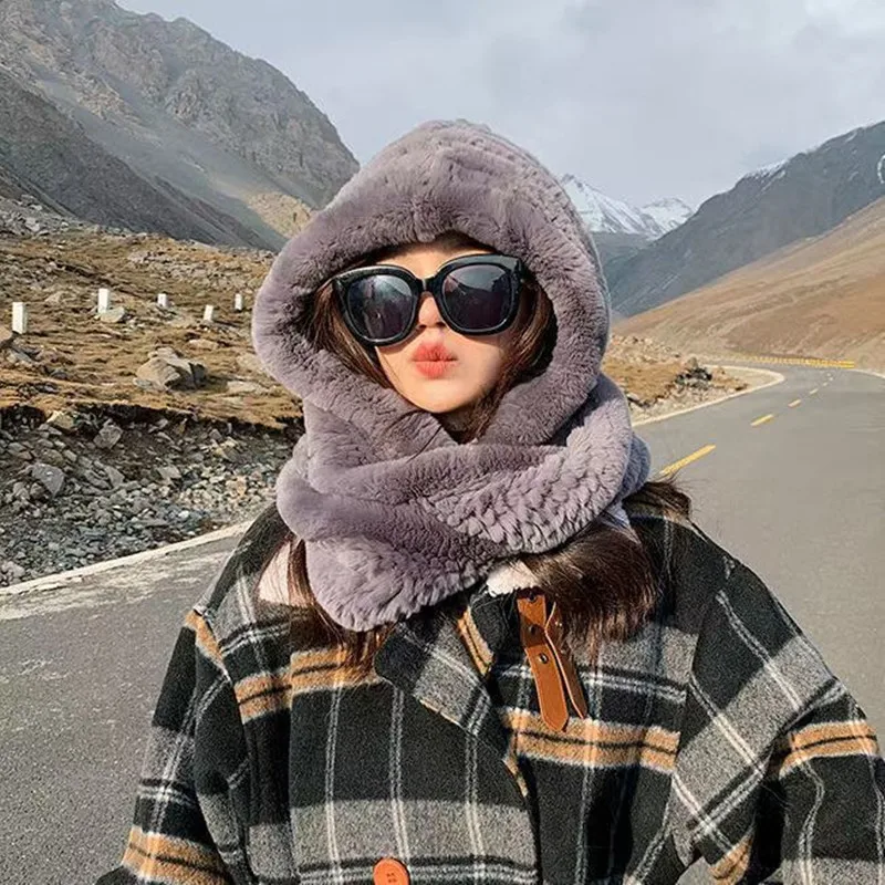 offre-speciale-nouvelles-femmes-reel-tricote-rex-lapin-fourrure-chapeau-a-capuche-echarpe-longue-hiver-chaud-fourrure-chapeau-avec-col-de-cou-foulards-chapeau-echarpe