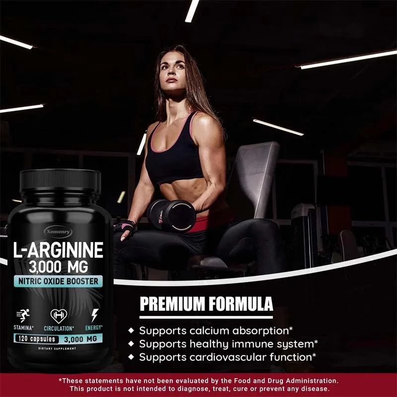 L-Arginine Capsules 3000mg - Nitric Oxide Boosters - for Supporting Muscle Growth, Vascular Function and Energy