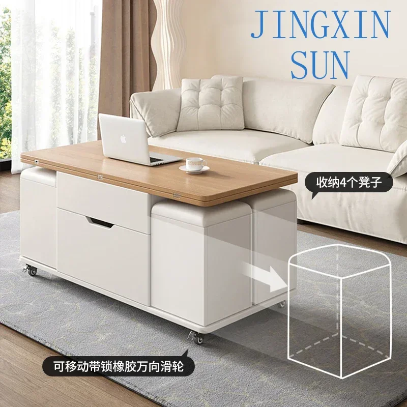 2024 new lift coffee table dining table integrated two-in-one household small apartment living room movable with storage stool