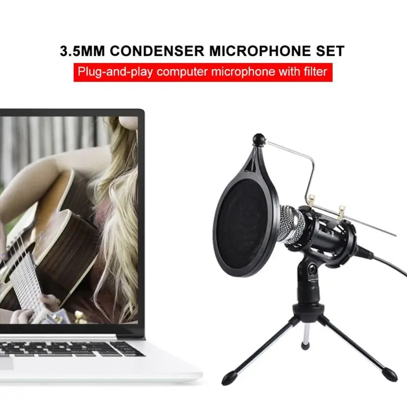 1Set Usb Computer Microfoon Telefoon Condensator Mic Met Akoestische Filter Stand Houder Voor Uitzending Podcasting Online Chatten