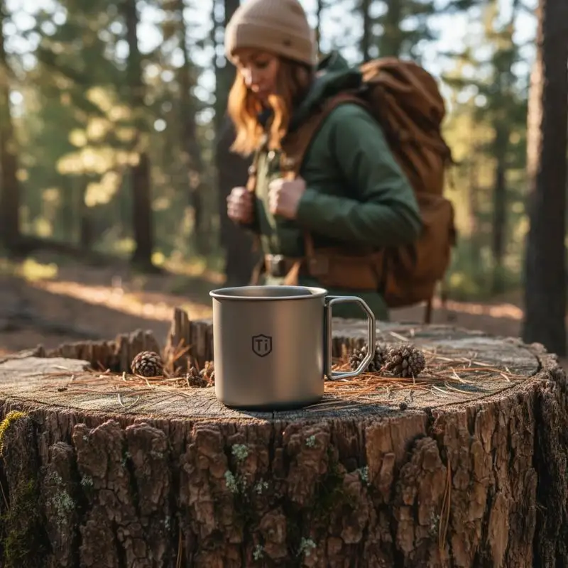 Titanium Steel Coffee Mug Cup With Foldable Handle Outdoor Camping Water Mug Tableware For Hot And Cold BeveragesHot