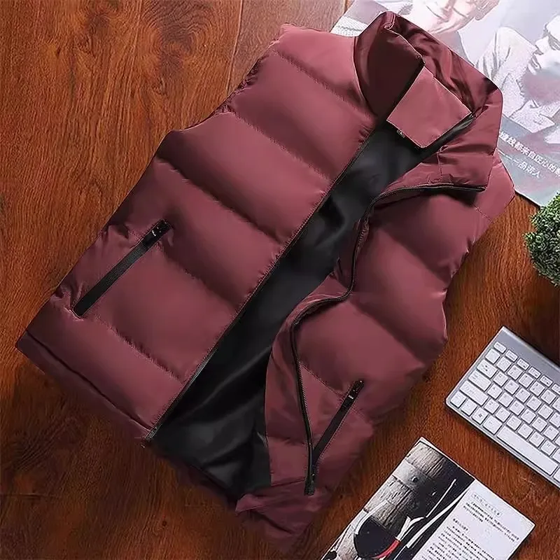 

Loose Fit Men's Cotton Vest Svel Pure Color Versatile oulder Pad Jaet Youth Trendy Zipper Closure Color