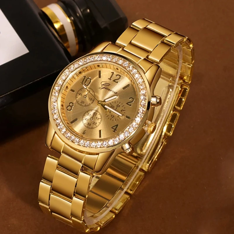 2024 1pc Luxury Quartz Watch Women Business Fashion Casual Round Rhinestone Rhinestone Silver Stainless Steel Strap Watch