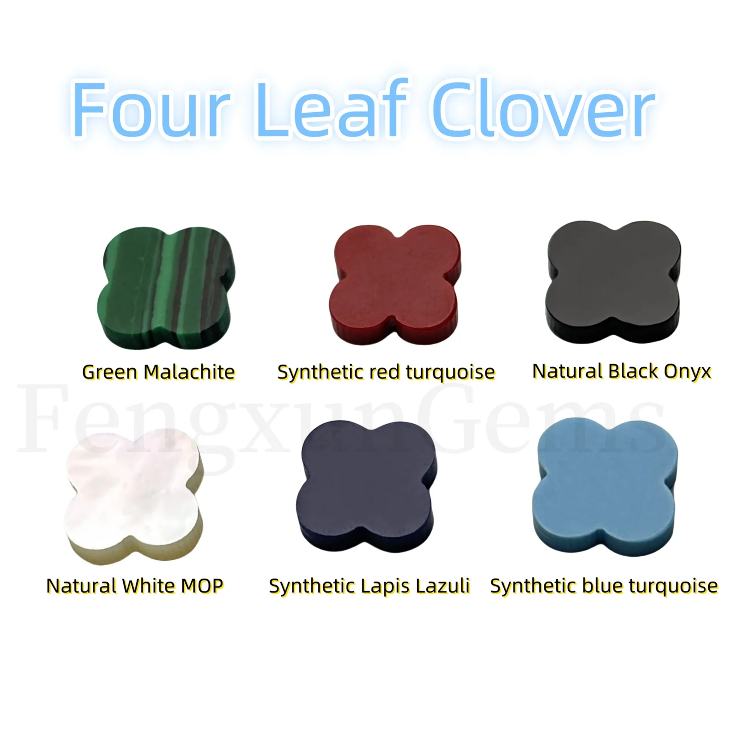 

Four Leaf Clover Stone 1PCS 8-14mm Natural White MOP/Black Agate Synthetic Green Malachite/Lapis Lazuli/Turquoise For Bracelet