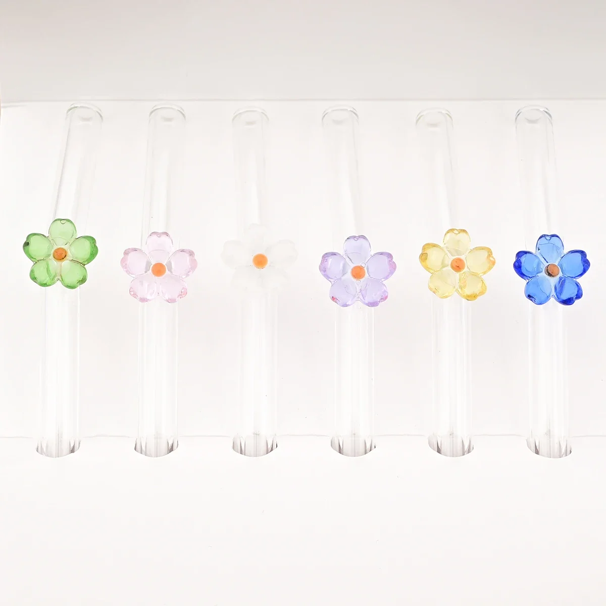 10pcs High Borosilicate Glass Straw Creative Flower Reusable Straw Milk Tea Juice Cocktail Straw Set with Brush Bar Accessories