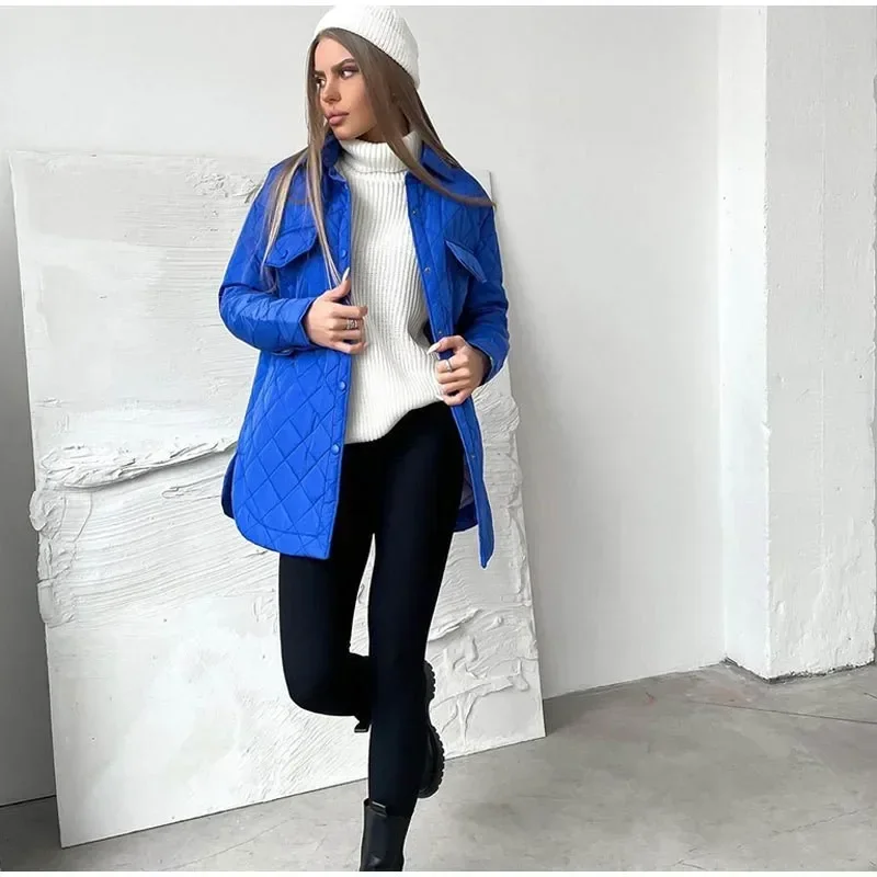 

Winter Jacket Women Fashion Coat Colour Parkas Quilted Coat Long Sleeve Turn-down Collar Button Pockets New Ladies Winter Jacket