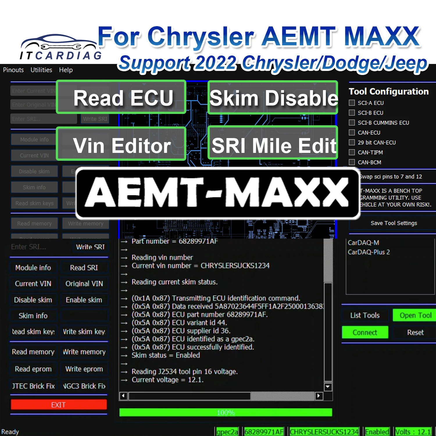 For Chrysler AEMT MAXX VIN Editor Program PCMs Edit Skim Security Use GPEC for 2022 Chrysler/Dodge/Jeep Gas Diesel Support J2534