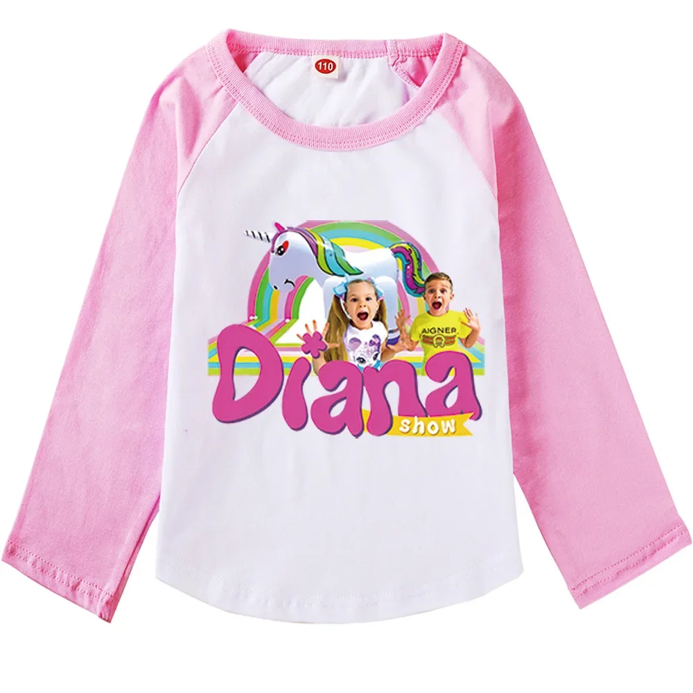 Diana and Roma Show Clothes Girl Fashion T-Shirt Kids Long Sleeve Tops Spring Party Tops Girls Cotton Printed Shirt Gift