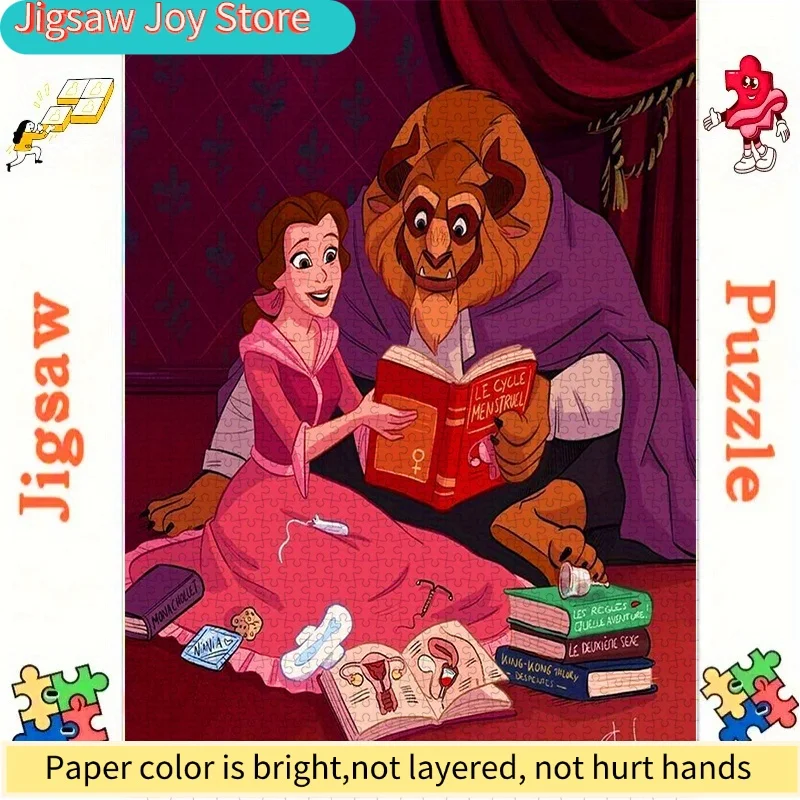 Rompecabezas de Papel DIY de Disney, Tema La Bella y la Bestia, Conocimiento de Salud Femenina, Ciencia Menstrual, Material de Cartulina Blanca Gruesa, S