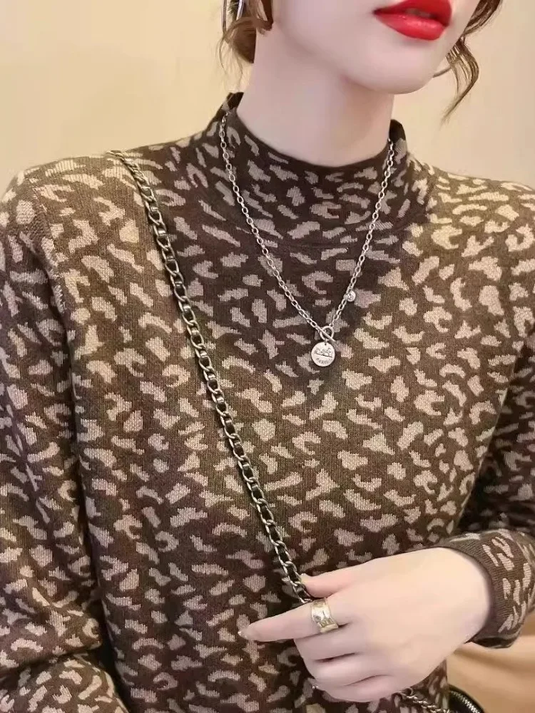 レディース-スリムフィット-ロングスリーブ-花柄プリント-ベースシャツ-ハイカラー-春秋-インナーウェア-スリウッドアイントップ