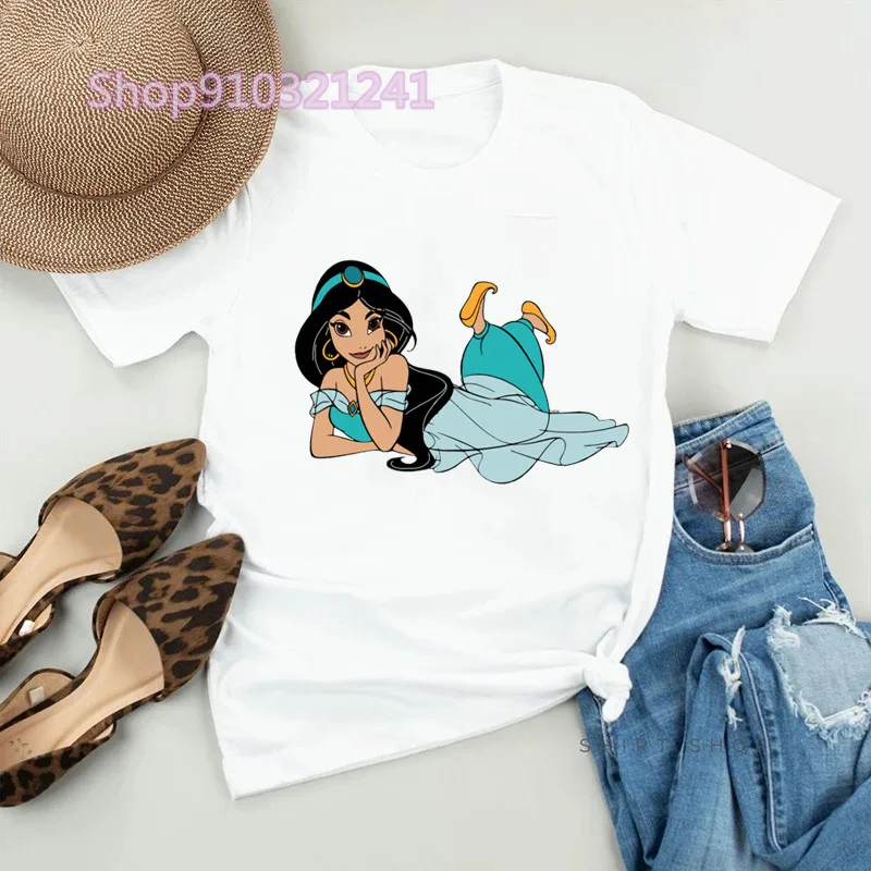 Cartoon Jasmine Princess Funny T Shirt Aladdin Aesthetics TShirt Print Casual Tee Short Sleeve Streetwear Tshirts for Women