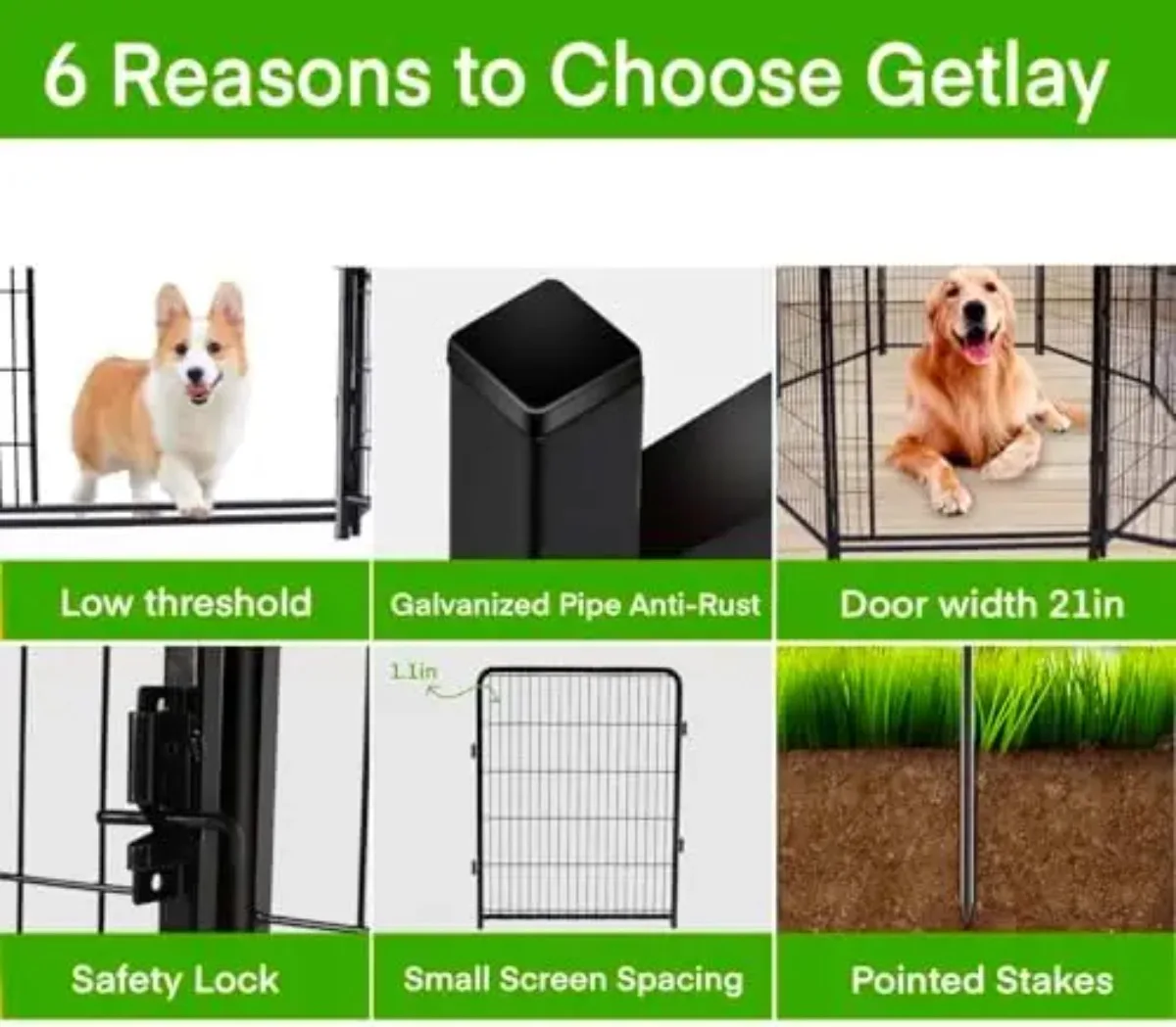 Tall Garden Fences and Borders for Dogs, 4.6ft High Dog Fence, 10 Panels Total 22.1Ft Long, Gate 21 inches Wide with