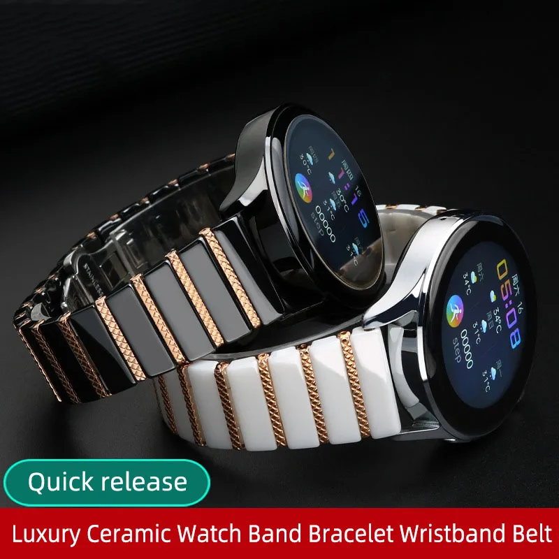 

20mm 22mm Luxury Ceramic Steel Black Strap For Samsung Galaxy Watch4 S3 Huawei Amazfit Gts Watch Band Bracelet Wristband Belt