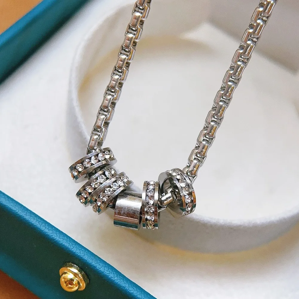 Trendy Stainless Steel Micro-inlaid Zircon Round Beads Pendant Necklace for Woman Men Hip-hop Jewelry Accessories Colorfast Gift